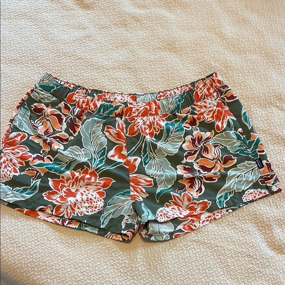Patagonia Green and Orange Floral Athletic Shorts